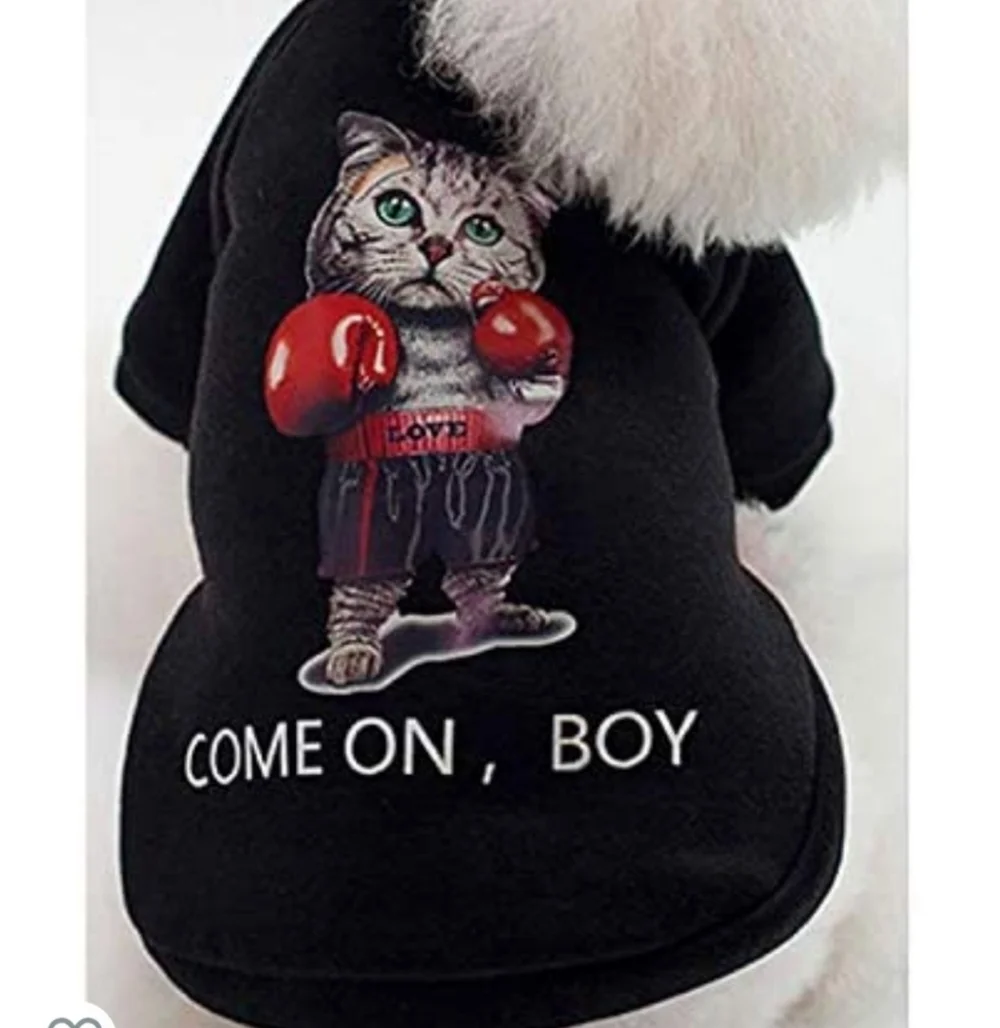 Dog Shirt w/ Cat in Boxing Gloves COME ON BOY Size S